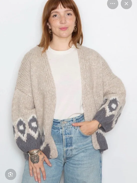 Brochu Walker Cardigan luxury Italian wool chunky knit diamond jacquard pattern - Picture 3 of 5